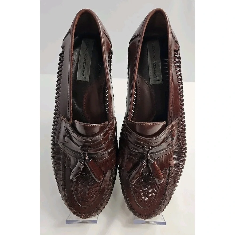 STACY ADAMS Men's 9.5M Brown Woven Leather Tassel #21966 Loafers Dress Shoes
